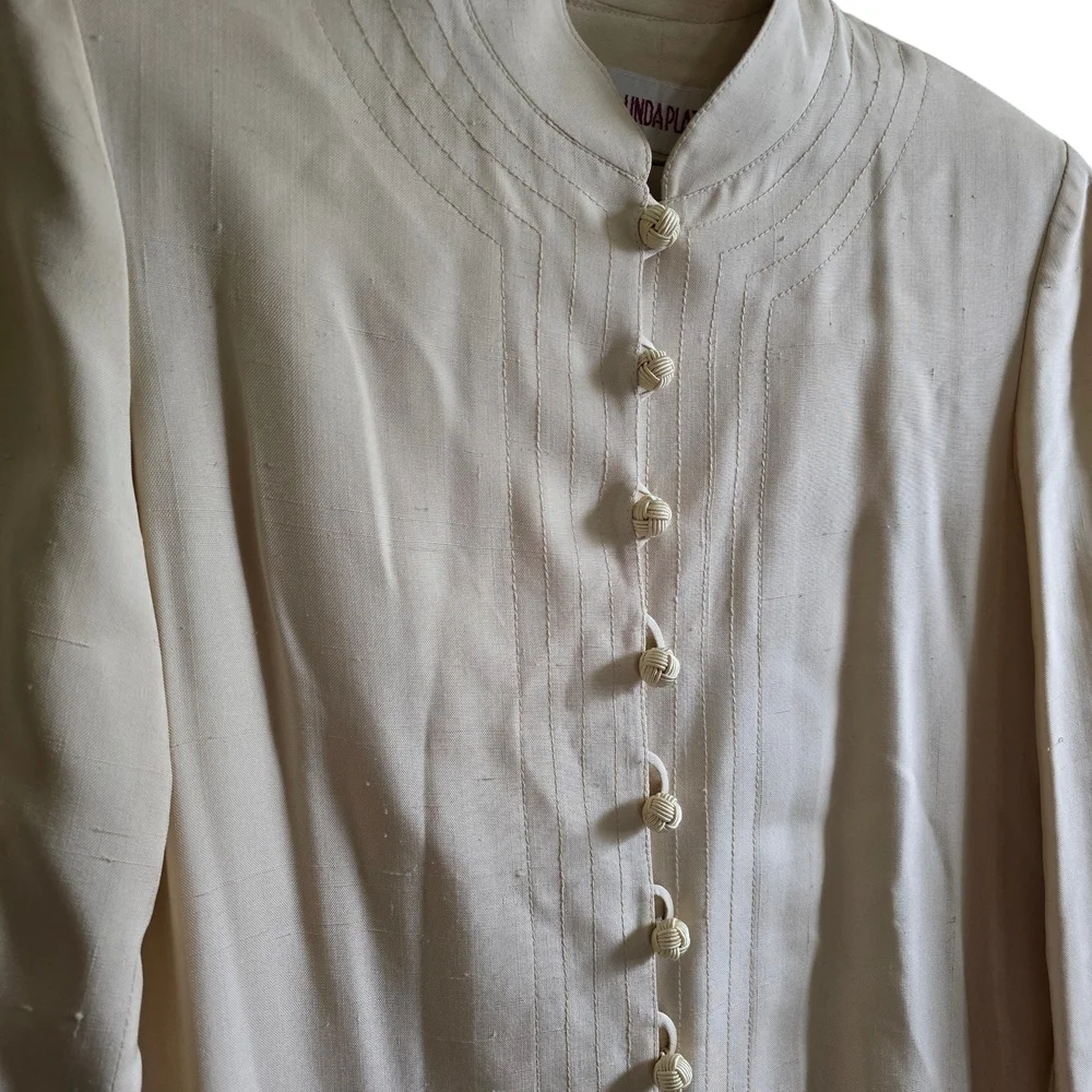 Vintage Tom and Linda Platt Ivory Silk Duster Coat (or longline jacket) - Picture 2 of 7